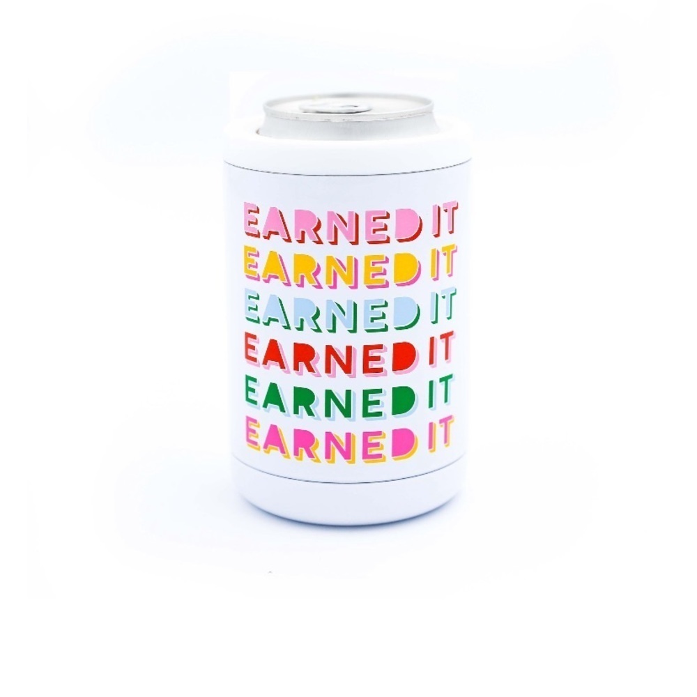 Packed Party stainless steel can cooler earned it beer coozie holder